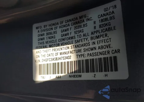 2018 Honda Civic Si from USA, damaged, VIN 2HGFC3A58JH753402